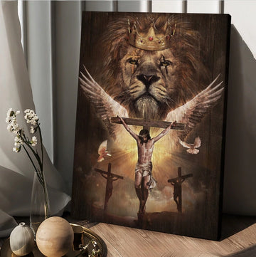 Watercolor lion Jesus on cross - Matte Canvas