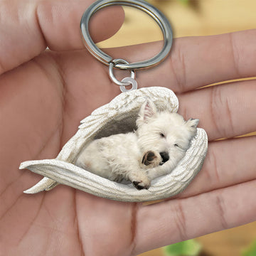 West Highland White Terrier Sleeping Angel Acrylic Keychain Dog Sleeping Keychain, West Highland White Terrier Lover