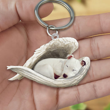 White Staffie Sleeping Angel Acrylic Keychaine Dog Sleeping Keychain, White Staffie Lover