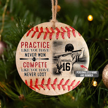 Baseball boy practice like you've never won Personalized Ceramic Ornament