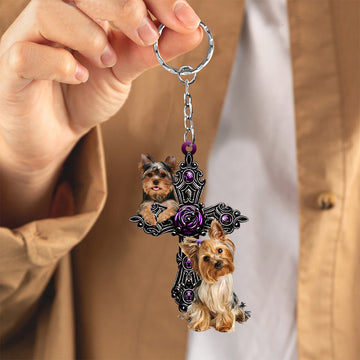 Yorkshire Terrier Pray For God Acrylic Keychain Dog Keychain , Yorkshire Terrier Lover