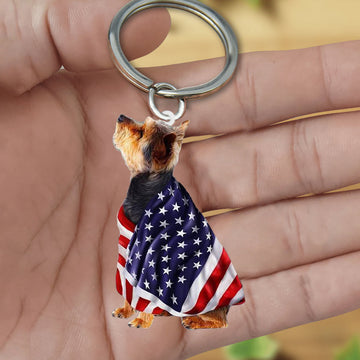 Yorkshire Terrier American Patriot Flag Acrylic Keychain, Yorkshire Terrier Lover, Yorkshire Terrier Gift