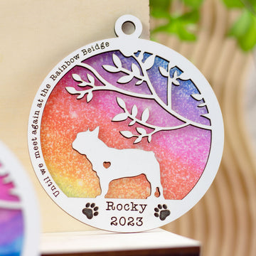 Personalized All Breeds Dog Loss Memorial Suncatcher, Rainbow Glitter Transparent Pattern Suncatcher, Memorial Gift For Dog Lovers