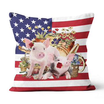 FLOWERS AND PIG GIFT FOR YOU Canvas Pillow