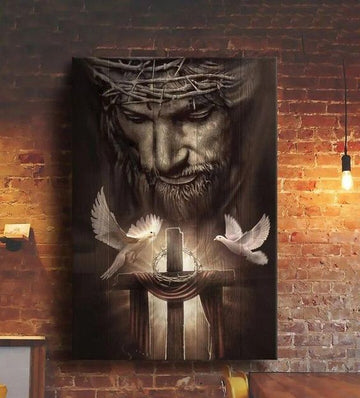 Jesus cross and beautiful doves  - Matte Canvas