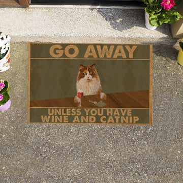 Cat Painting Cat, Go Away Unless You Have Wine And Catnip Personalized Doormat HQ