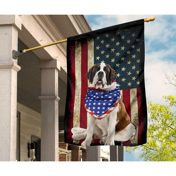 Patriotic St Bernard Happy Independence Day - House Flag