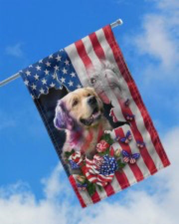 Golden Retriever 3 Dog American Patriot Flag Independence Day - House Flag