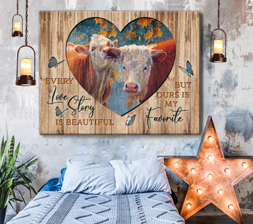 Cow, Our love story is my favorite - Matte Canvas, gift for you, gift for cow lover, gift to love cow couple, valentine day gift, living room wall art, bedroom wall art valentines day for her c117