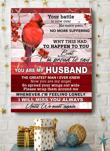 Cardinal You are my husband, the greatest man I ever knew - Matte Canvas, gift for you, gift for butterfly lover, gift for family, holiday gift, christmas gift, memory gift for widow c20
