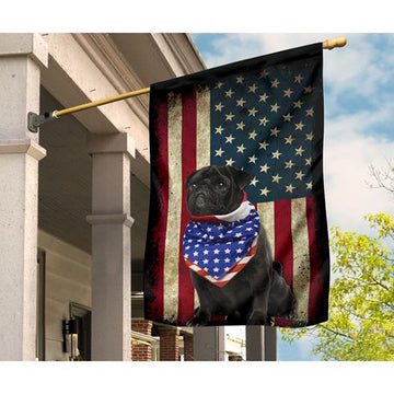 Patriotic Black Pug Happy Independence Day - House Flag