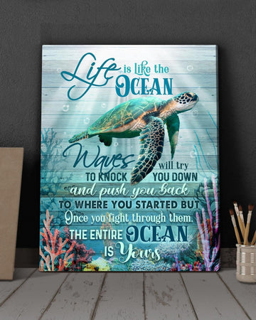 Turtle Life is like the ocean - Matte Canvas, gift for you, gift for turtle lover, gift to love turtle couple, living room wall art, bedroom wall art c59