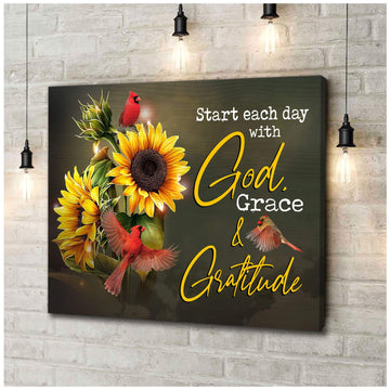 Cardinal, Start each day with God, Grace and Gratitude - Matte Canvas