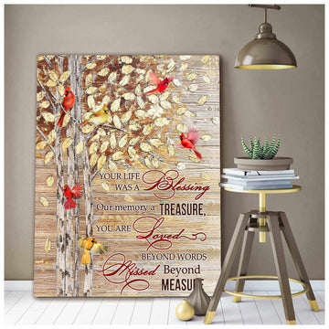 Cardinal, your life was a blessing, our memory a treasure  - Matte Canvas, gift for you, gift for widow, gift to mom, gift to widow memory gift, gift for cardinal lover c68
