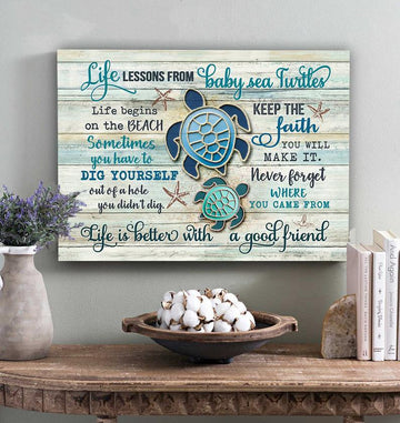 Life lessons from baby sea turtles - Matte Canvas, gift for you, gift for turtle lover, living room wall art, bedroom wall art c75
