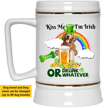 Patrick's Day Kiss Me I'm Irish Personalized Beer Stein, Gift for Patrick's day, gift for Dog lovers