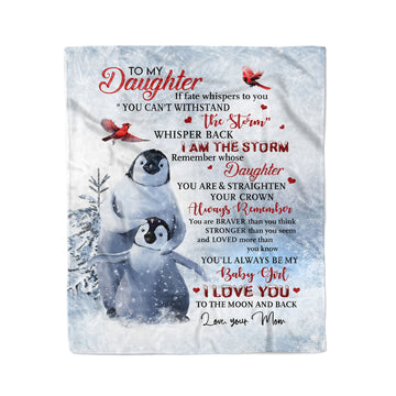 Penguins To My Daughter Family Gift Fleece Blanket