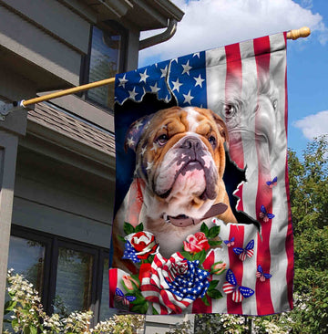 Bulldog Dog American Patriot Flag Independence Day - House Flag