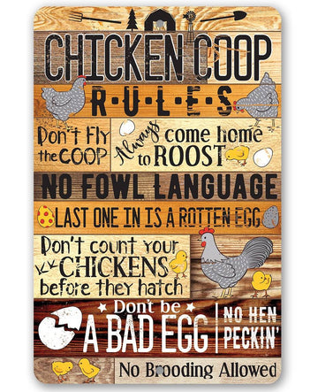 Chicken Coop Rules - Funny Wall Art - Classic Metal Signs