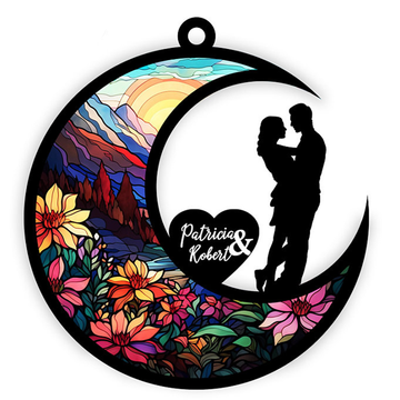 Personalized Couple Suncatcher Ornament, Colorful Flowers Garden Pattern, Suncatcher Gift For Valentine, Wedding Gift For Friends, Daughter, Son