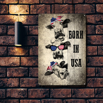 Cow Lovers Born In USA Funny Color Metal Sign
