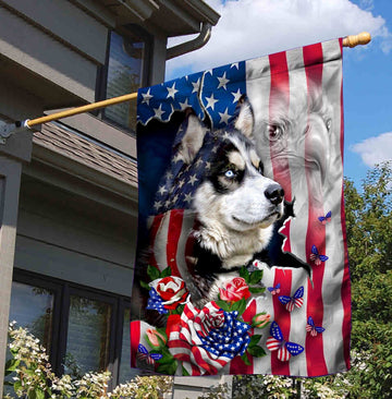 Husky Dog American Patriot Flag Independence Day - House Flag