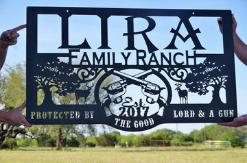 Hunting Family ranch protected by the good Lord and - Personalized Cut Metal Sign
