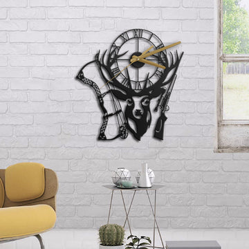 Hunting Lovers Deer With Gun Acrylic Wall Clock
