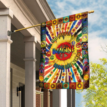 Imagine All The People Living Life In Peace Hippie Sunflower Flag- House Flag