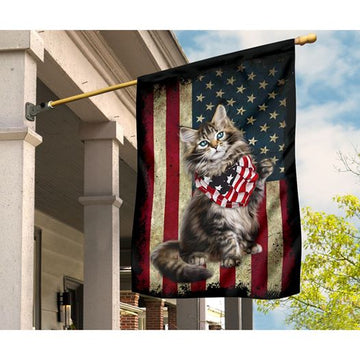 Patriotic Maine Coon Happy Independence Day - House Flag