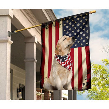 Patriotic Golden retriever Happy Independence Day  - House Flag