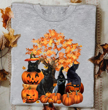 Black Cats Pumpkin Fall Witch Halloween T shirt S M L XL 2XL 3XL 4XL