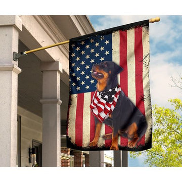 Patriotic Rottweiler Happy Independence Day  - House Flag