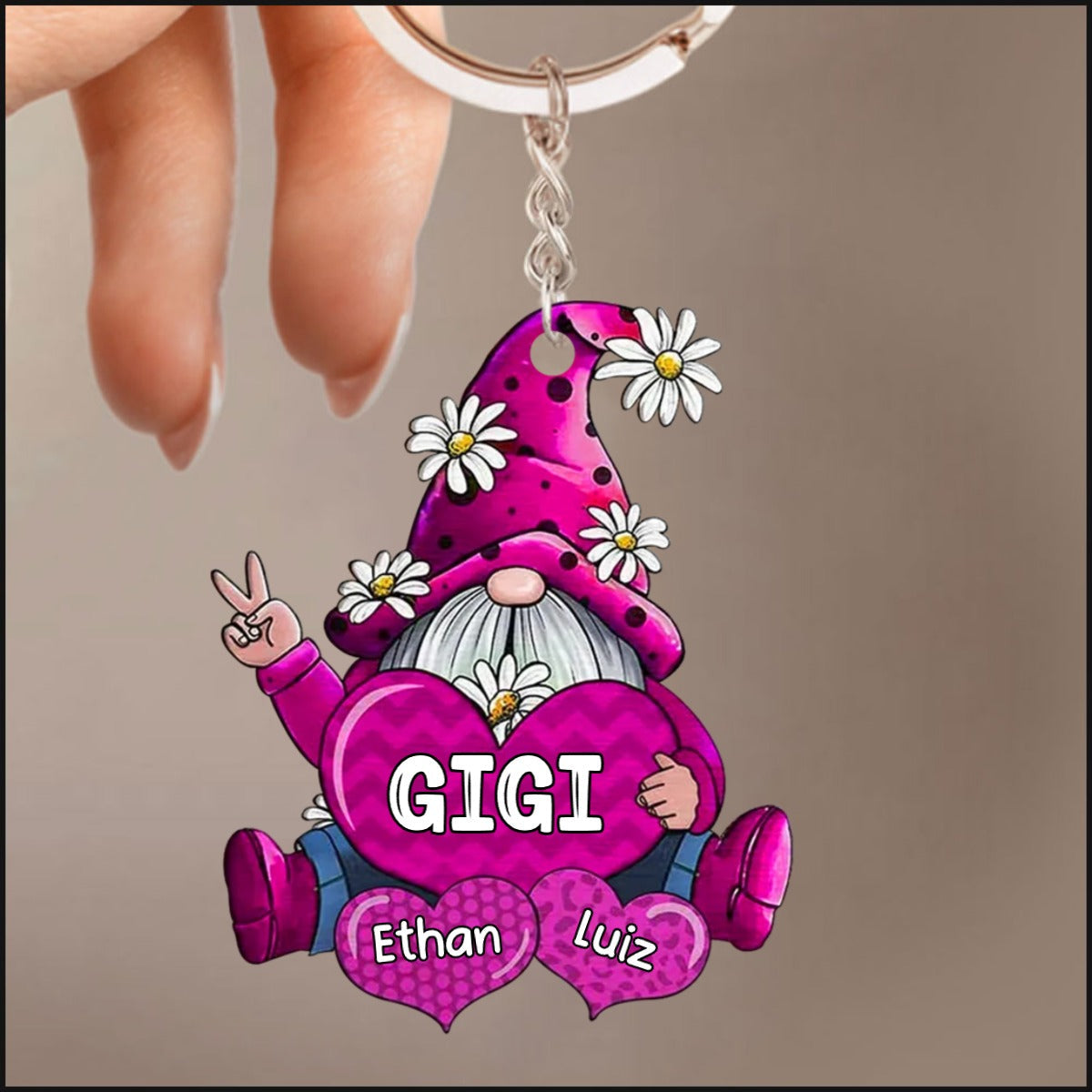 Colorful Grandma Mom Gnome Love Sweet Heart Keychain Custom Keychain For Mom Grandma Keychain