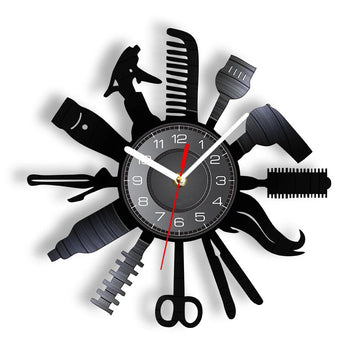 Hair Salon blow dryer Scissor Comb Shape -  Acrylic Wall Clock