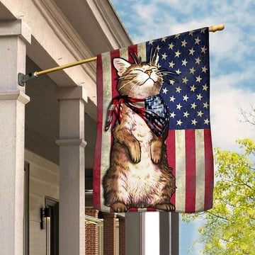 Patriotic Cat Happy Independence Day  - House Flag