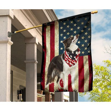 Patriotic Border Collie Happy Independence Day - House Flag