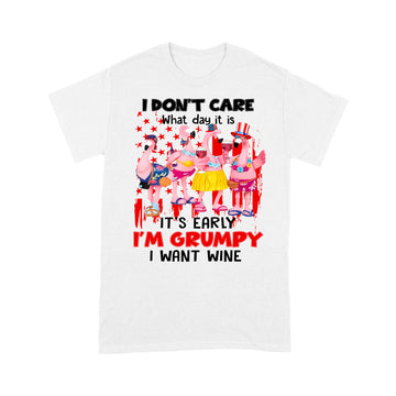 Flamingo American Im Grumpy I Want Wine Standard T-Shirt