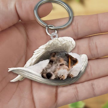 Fox Terrier Sleeping Angel Acrylic Keychain Dog Sleeping Keychain, Fox Terrier Lover