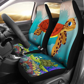 Cute Turtle cartoon undersea - Car Seat Covers