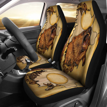 Bear wooden moon and forest Car Seat Covers