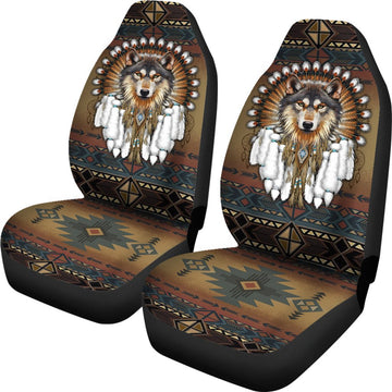 Wolf Native American War bonnet - Car Seat Covers