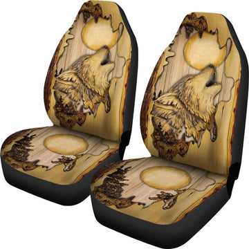 Wolf wooden moon and forest Car Seat Covers