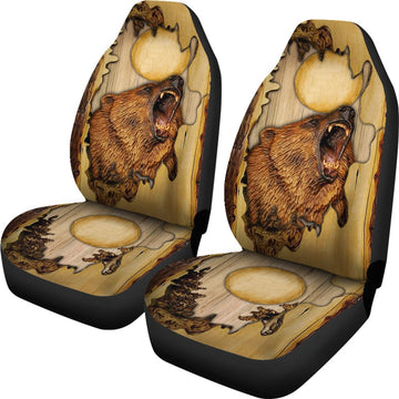 Bear wooden moon and forest Car Seat Covers