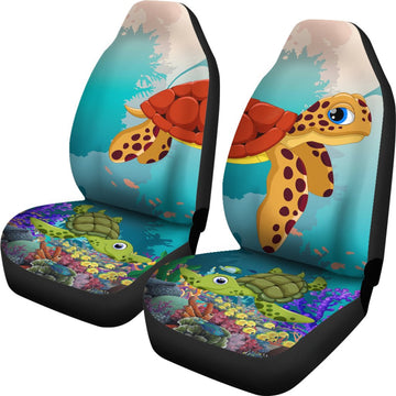 Cute Turtle cartoon undersea - Car Seat Covers