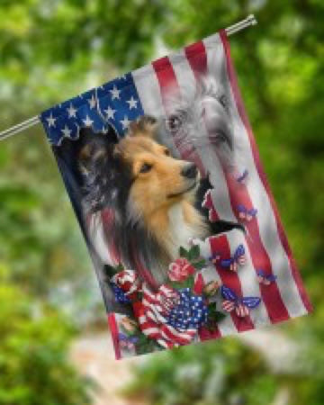 Sheltie 2 Dog American Patriot Flag Independence Day - House Flag