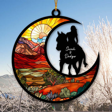 Personalized Girl And Horse Suncatcher Blanket, Custom Name Horse Mom Suncatcher, Suncatcher Gift For Girl Who Loves Horse, Valentine Gift For Her