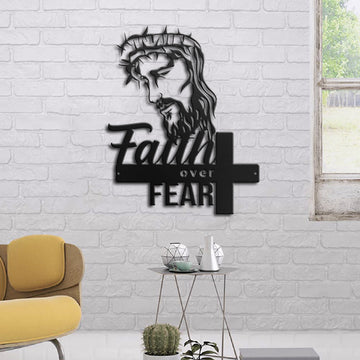 God Faith Over Fear Metal Wall Art