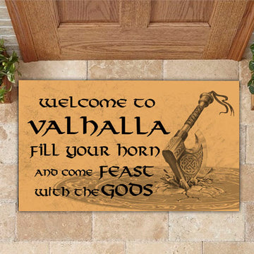 Welcome to Valhalla And Come Feast With The Gods Vikings Rubber Base Doormat