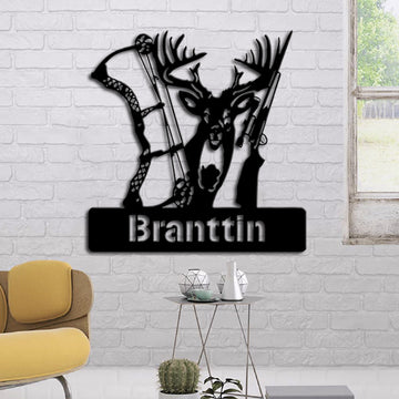 Hunt Lovers Customized Name Deer And Gun - Personalized Metal Sign
